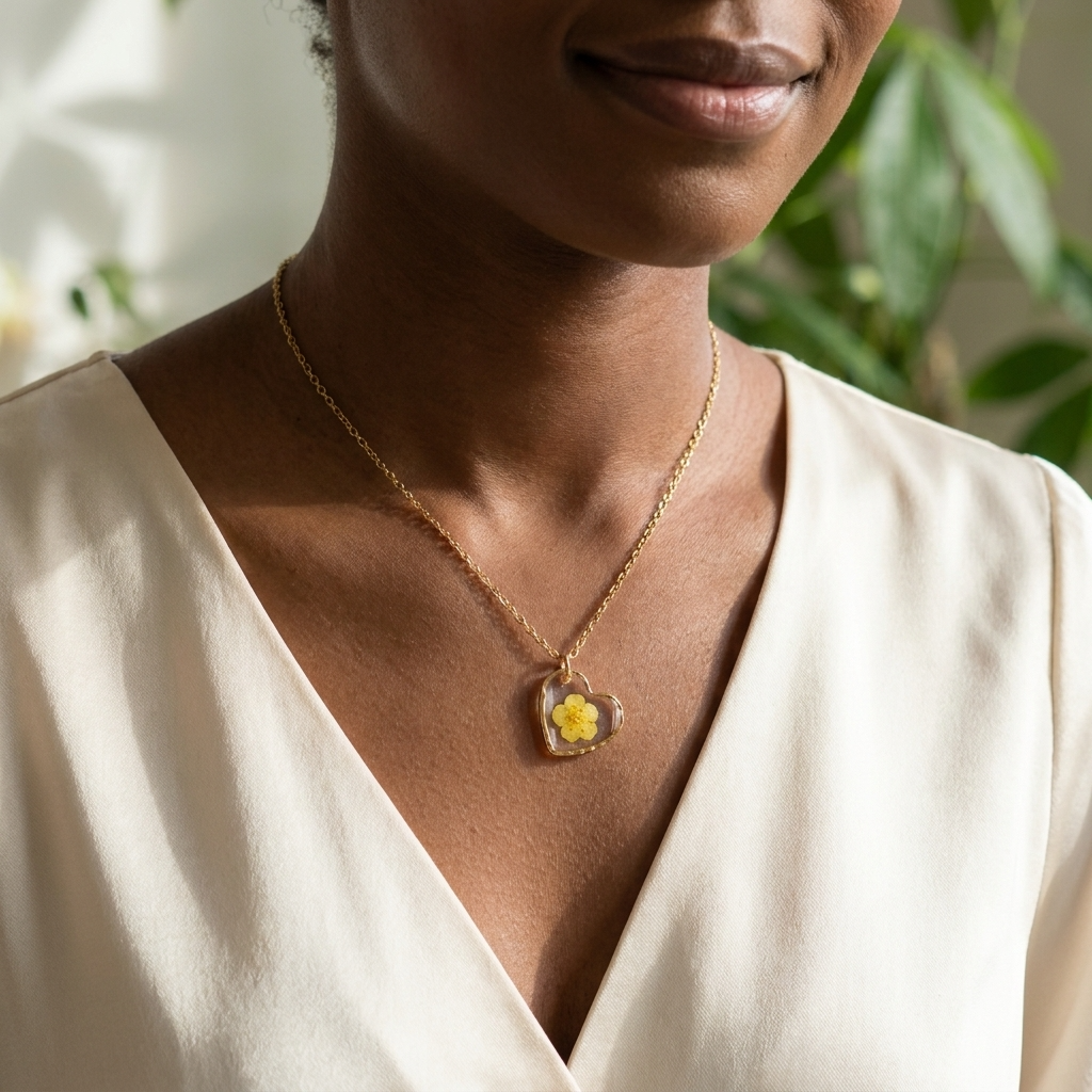 Yellow Spiraea Heart Gold Plated Stainless Steel Necklace | Love
