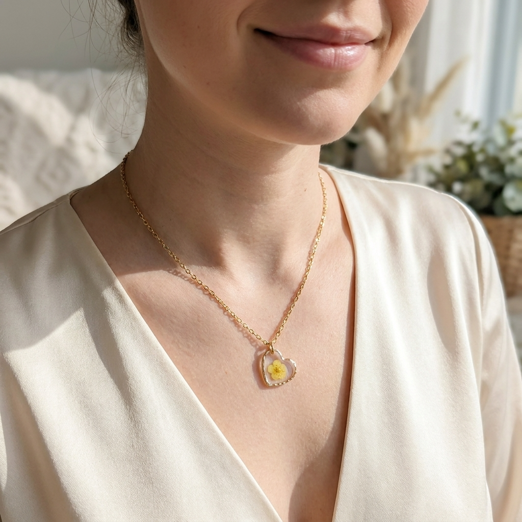 Yellow Spiraea Heart Gold Plated Stainless Steel Necklace | Love