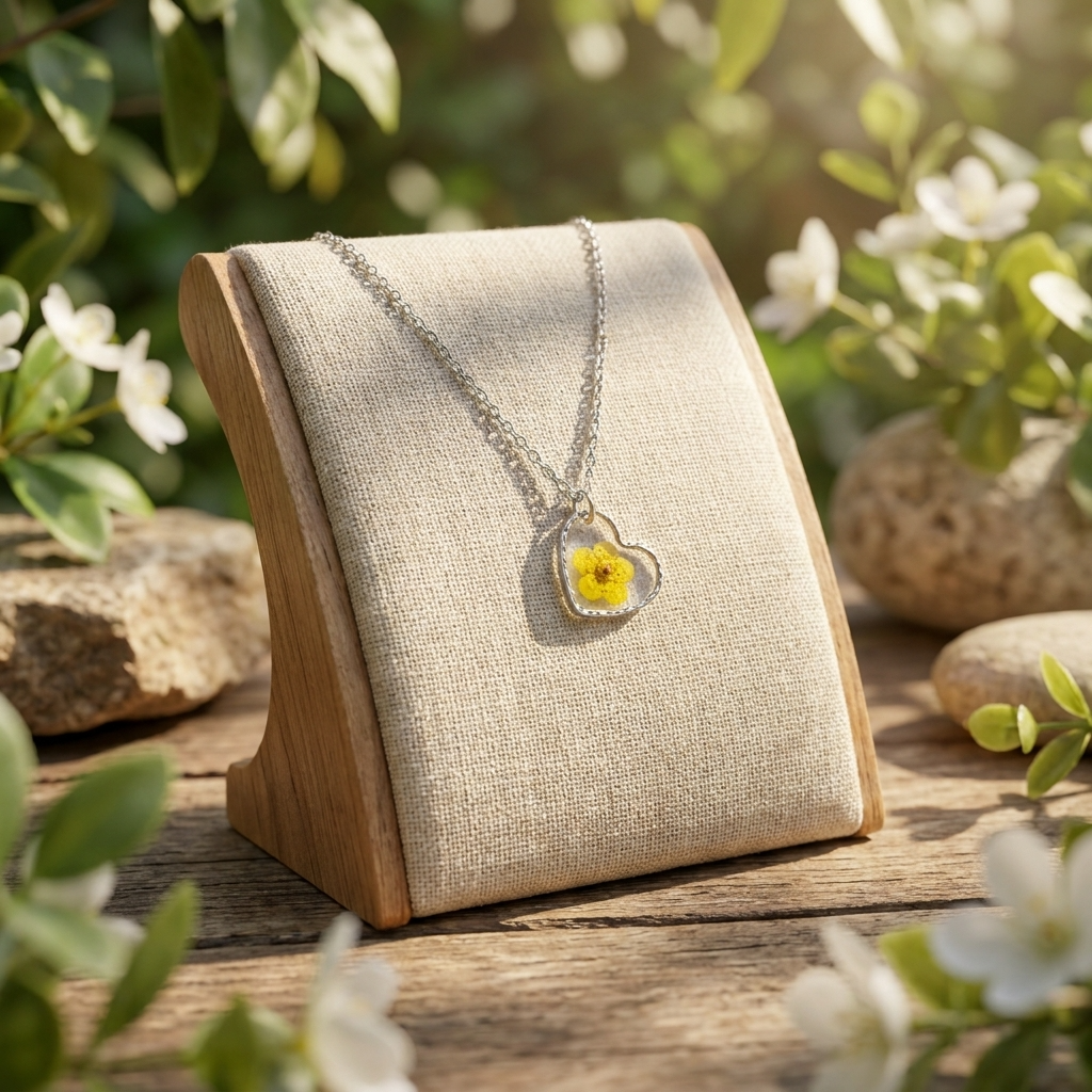 Yellow Spiraea Heart Stainless Steel Necklace | New Beginnings