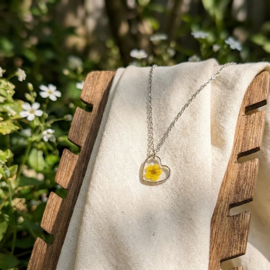 Yellow Spiraea Heart Stainless Steel Necklace | New Beginnings