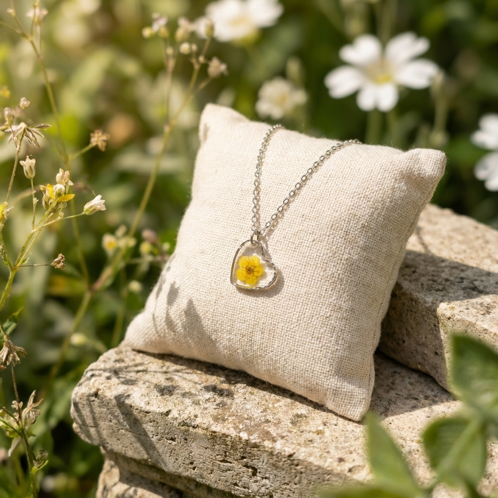 Yellow Spiraea Heart Stainless Steel Necklace | New Beginnings