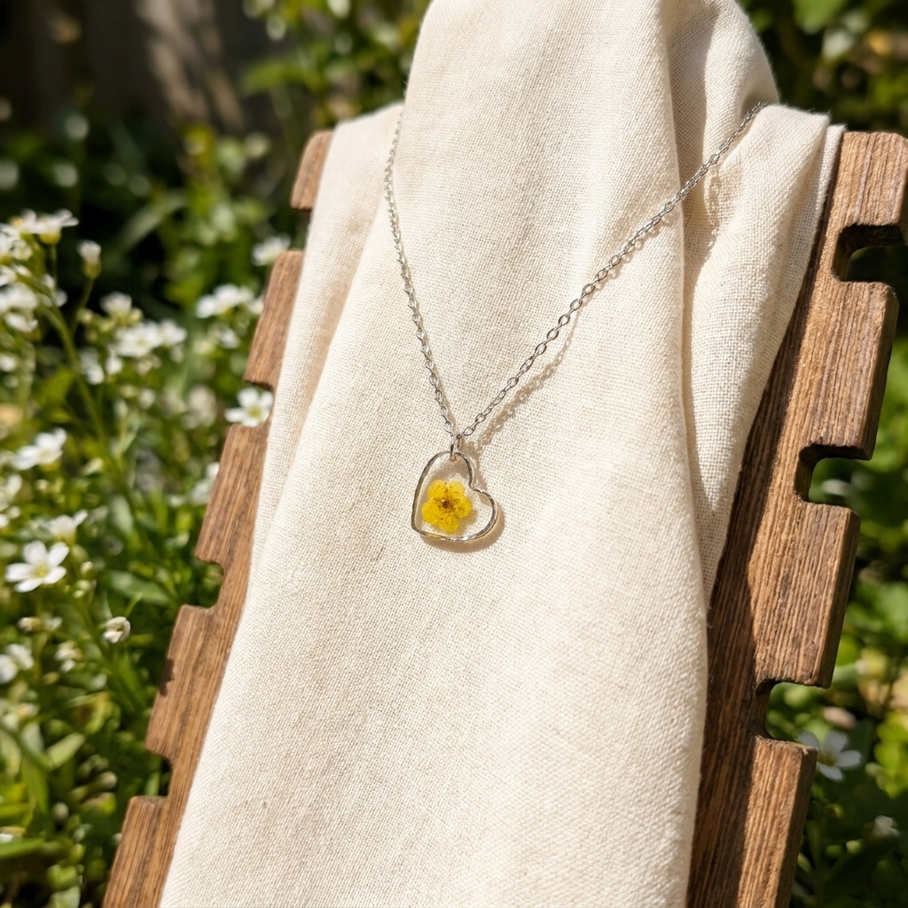 Yellow Spiraea Heart Stainless Steel Necklace | New Beginnings
