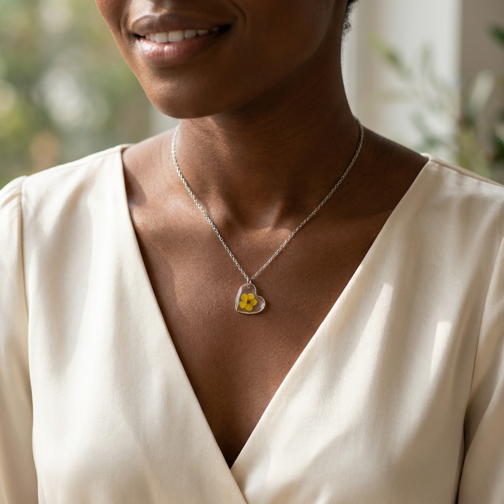 Yellow Spiraea Heart Stainless Steel Necklace | New Beginnings