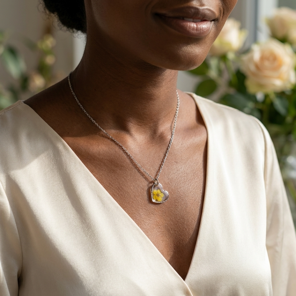 Yellow Spiraea Heart Stainless Steel Necklace | New Beginnings