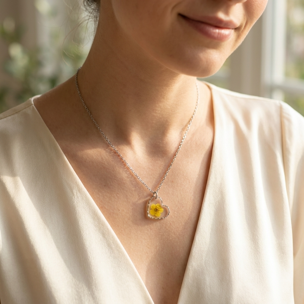 Yellow Spiraea Heart Stainless Steel Necklace | New Beginnings