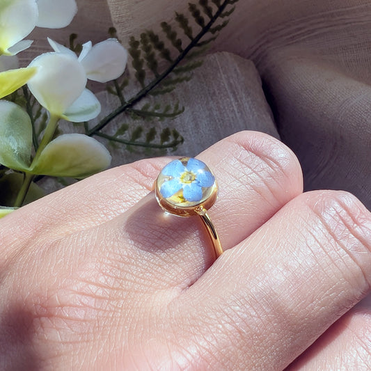 Gold Plated Bright Forget Me Not Ring – Love & Faith | Work by Nature