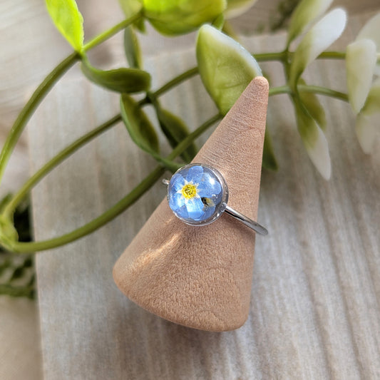 Platinum Plated Bright Forget Me Not Ring – Love & Faith | Work by Nature