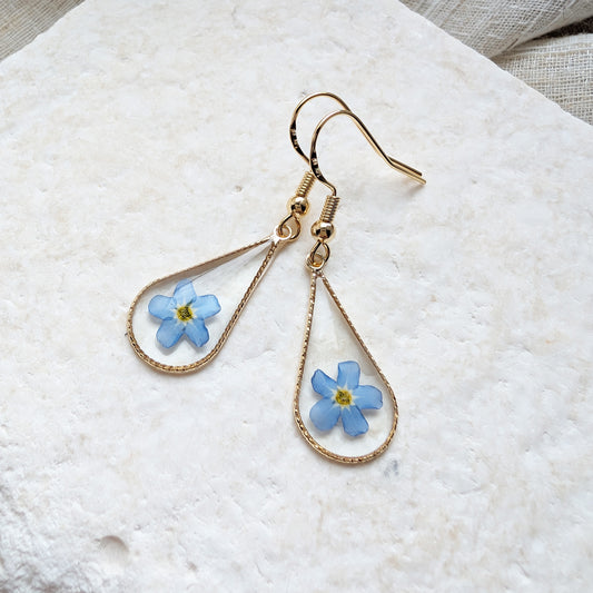 Love & Faith | Gold Plated Bright Forget Me Not Waterdrop Earrings