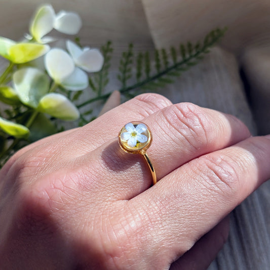 Gold Plated Light Forget Me Not Ring – Love & Faith | Work by Nature