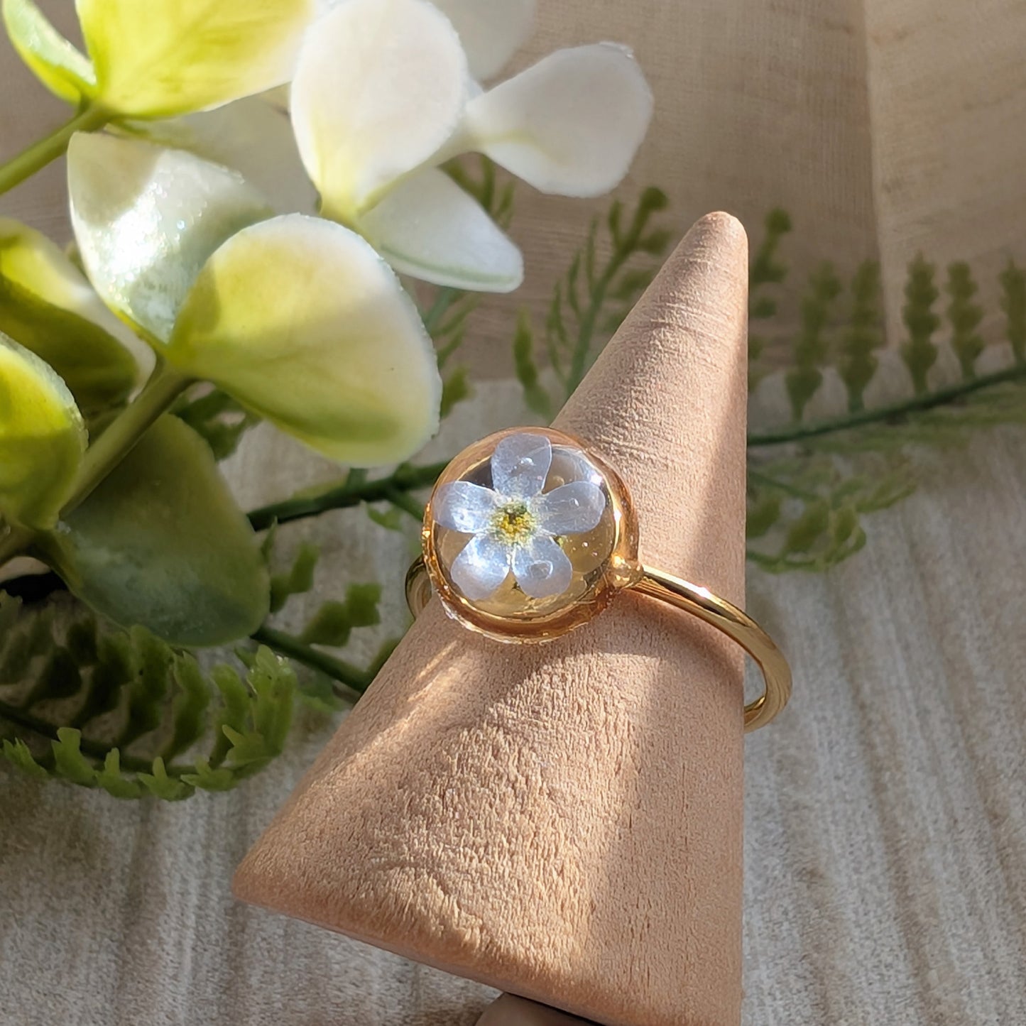 Gold Plated Light Forget Me Not Ring – Love & Faith | Work by Nature