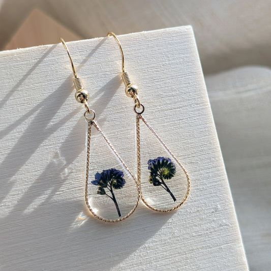 Gold Plated Side Forget Me Not Waterdrop Earrings – Love & Faith