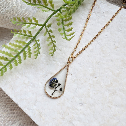 Love & Faith | Gold Plated Side Forget Me Not Teardrop Pendant Necklace
