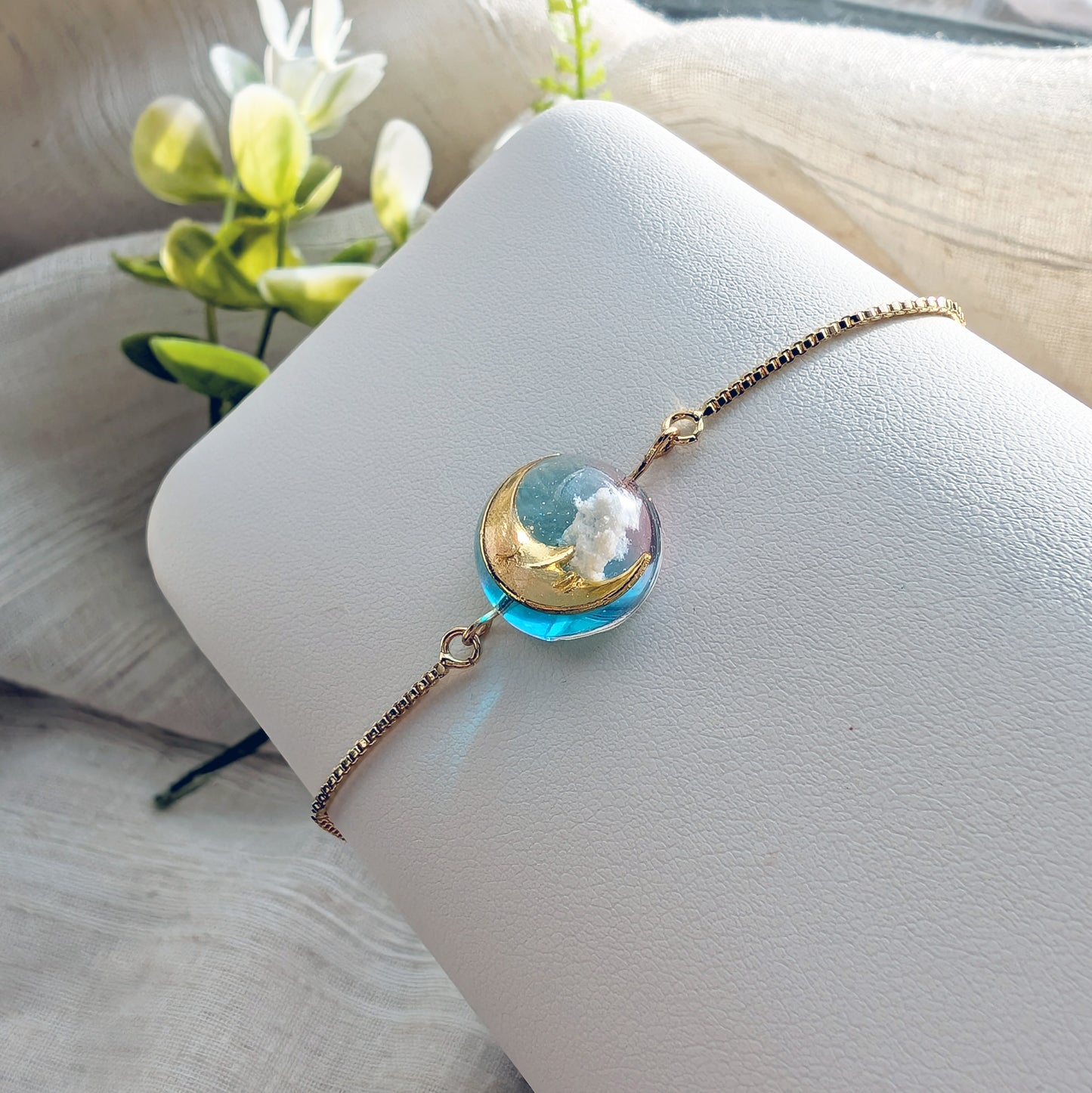 Gold Plated Moon & Twilight Sky Dome Bracelet | 14mm Dome