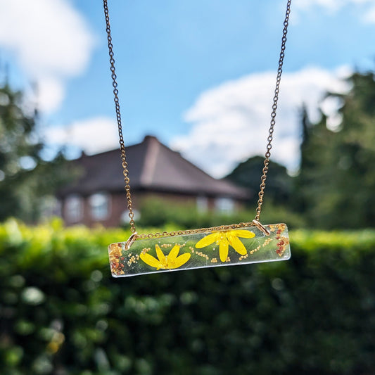 Lesser Celandine Real Flower Handmade Transparent Bar Necklace