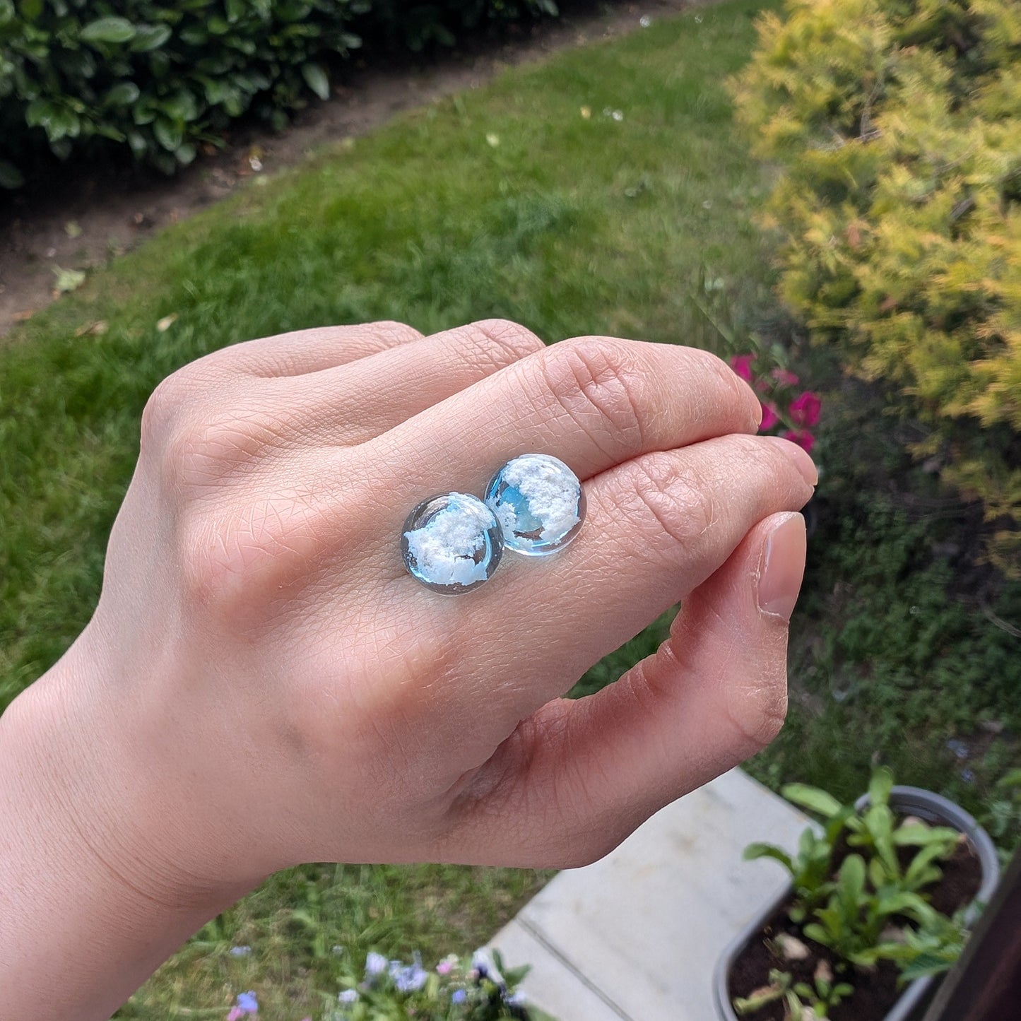 Everyday Blue Sky Cloud Stud Earrings - Silver Post