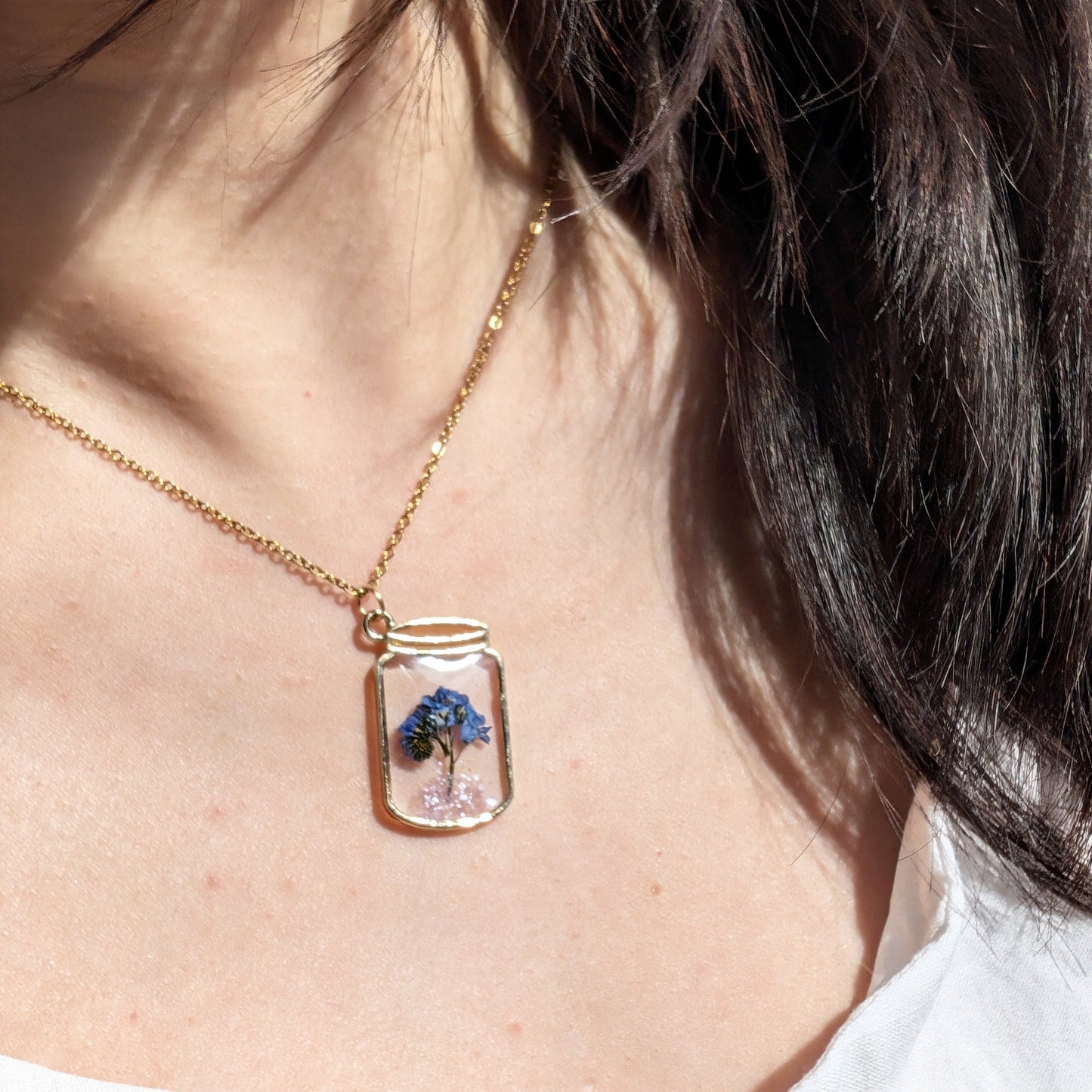 Forget-me-not Gold Plated Flask Charm Necklace