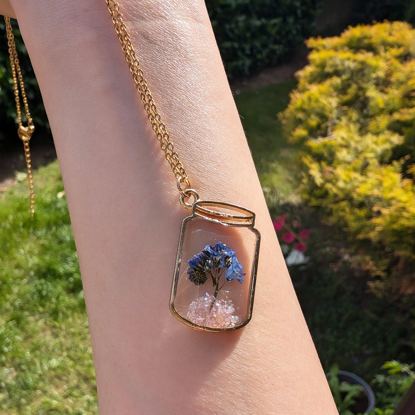 Forget-me-not Gold Plated Flask Charm Necklace