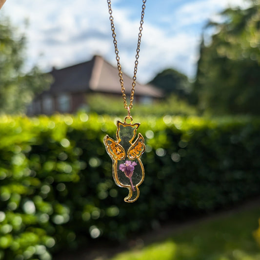 Purple Yarrow Angel Cat Necklace