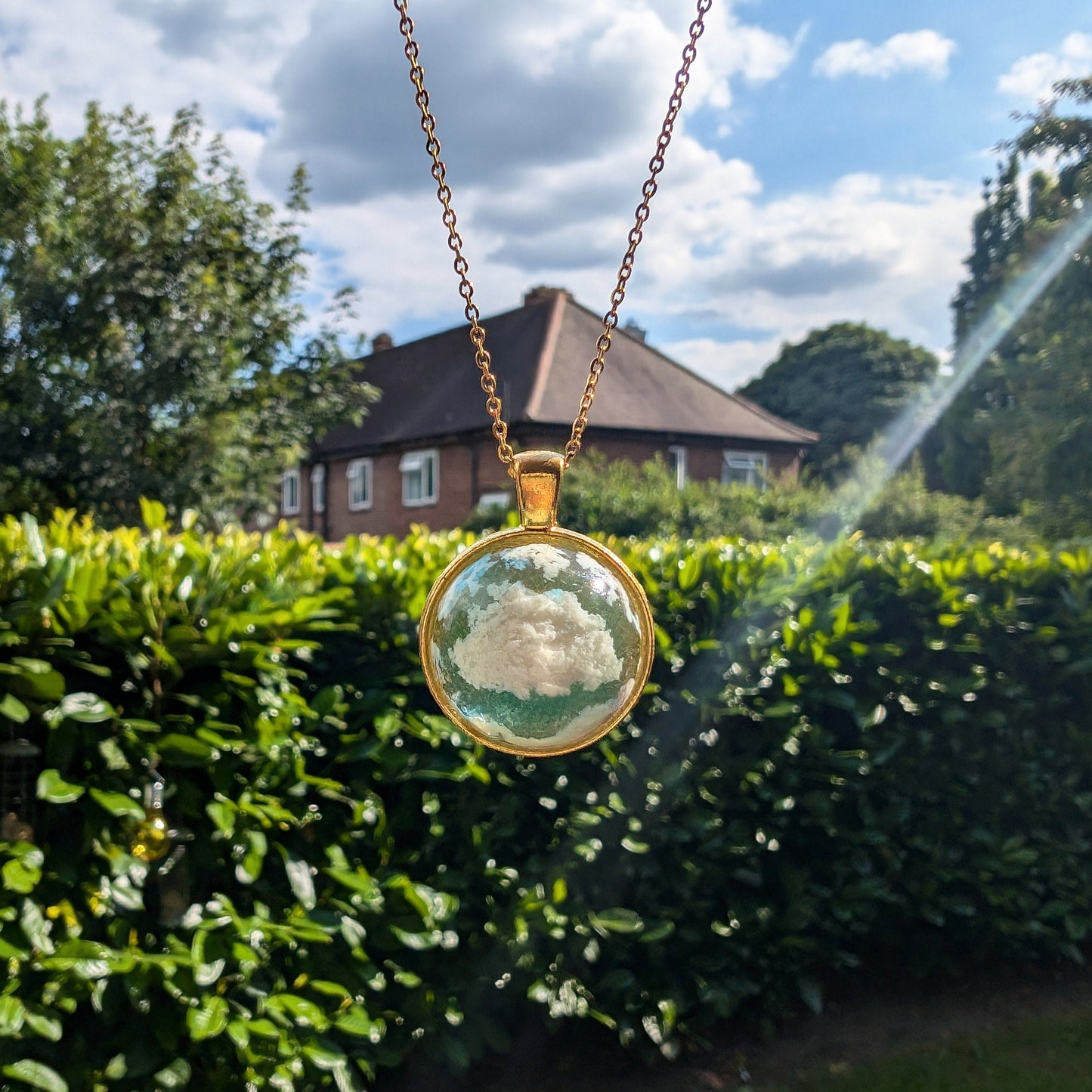 Gold plated Blue Sky Dome Cloud Resin Necklace - Sunrise