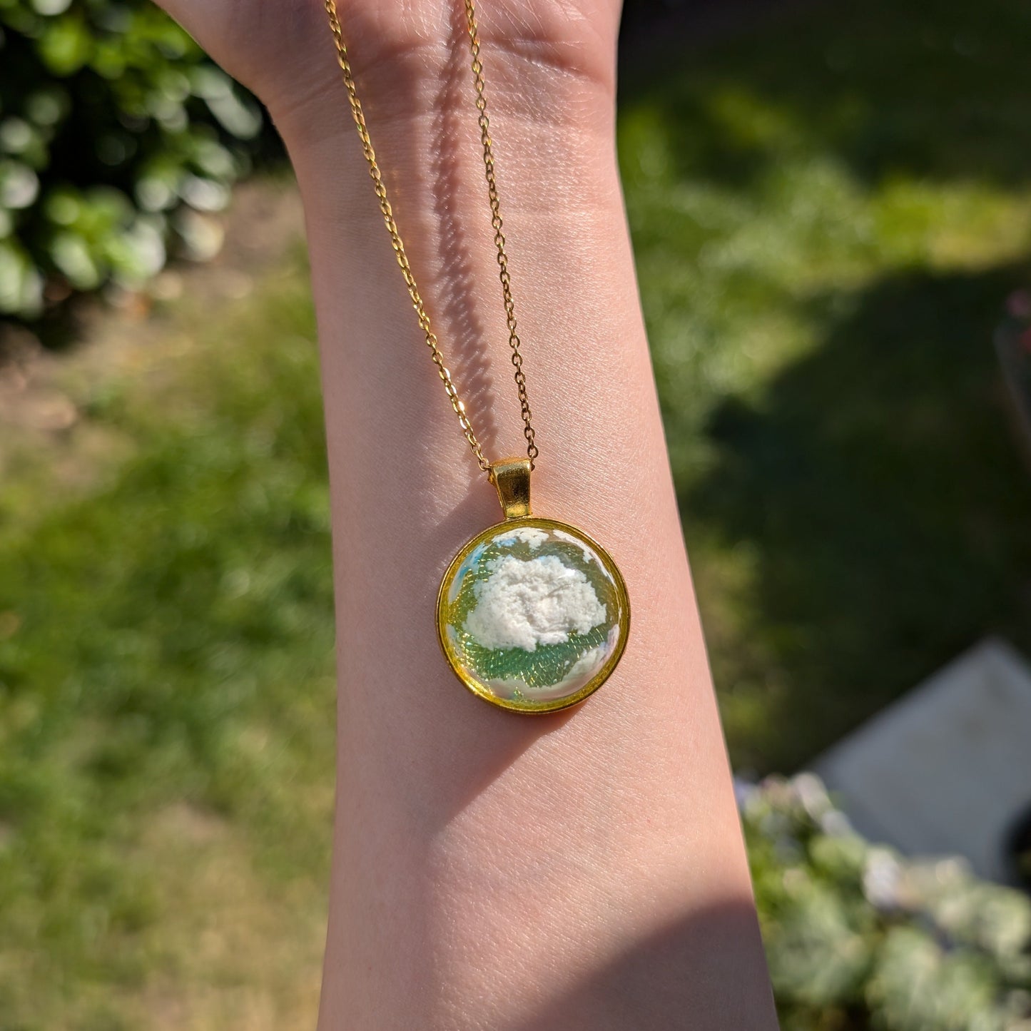 Gold plated Blue Sky Dome Cloud Resin Necklace - Sunrise