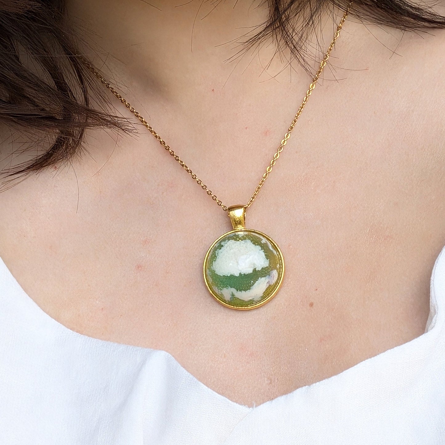 Gold plated Blue Sky Dome Cloud Resin Necklace - Sunrise