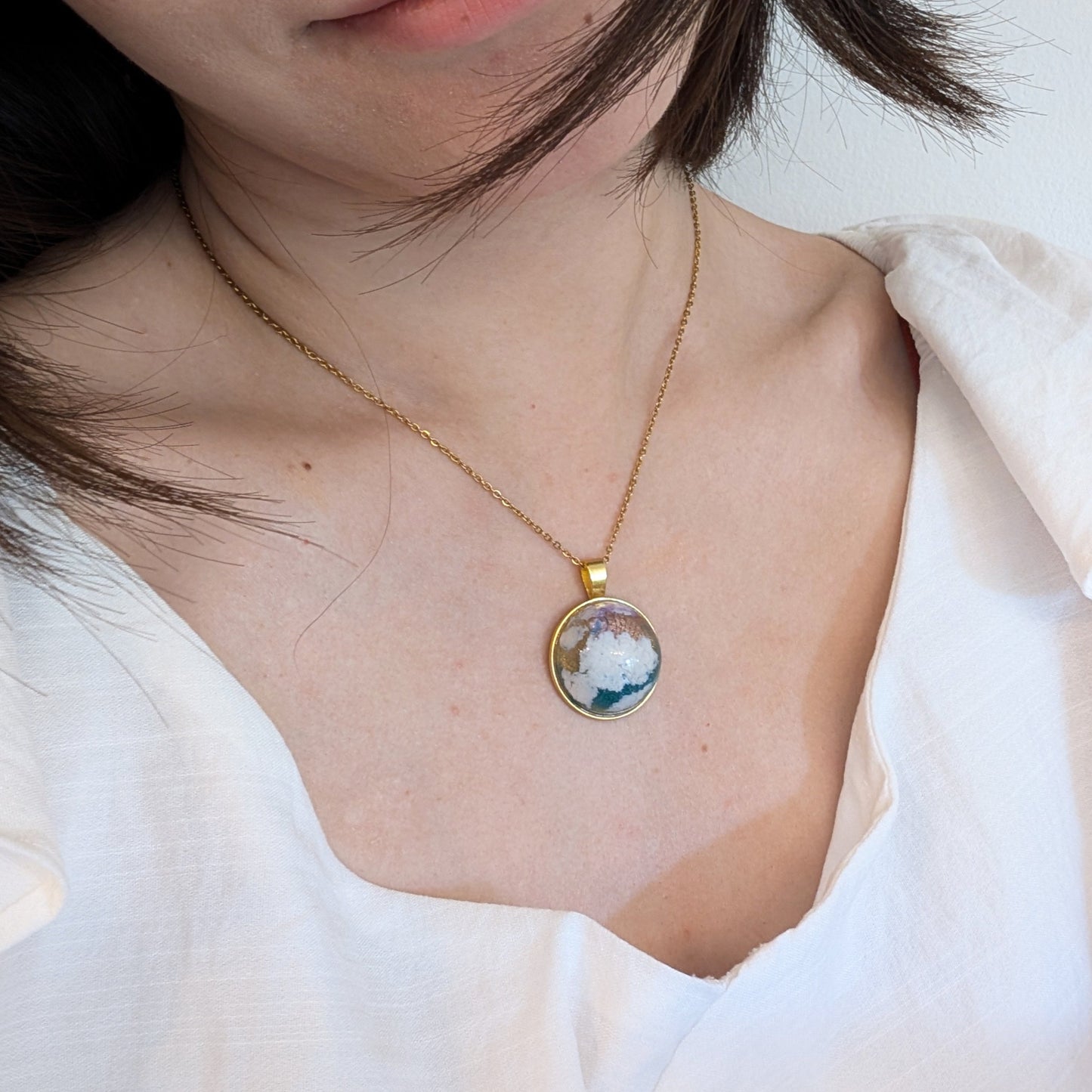 Gold plated Blue Sky Dome Cloud Resin Necklace - Sunset