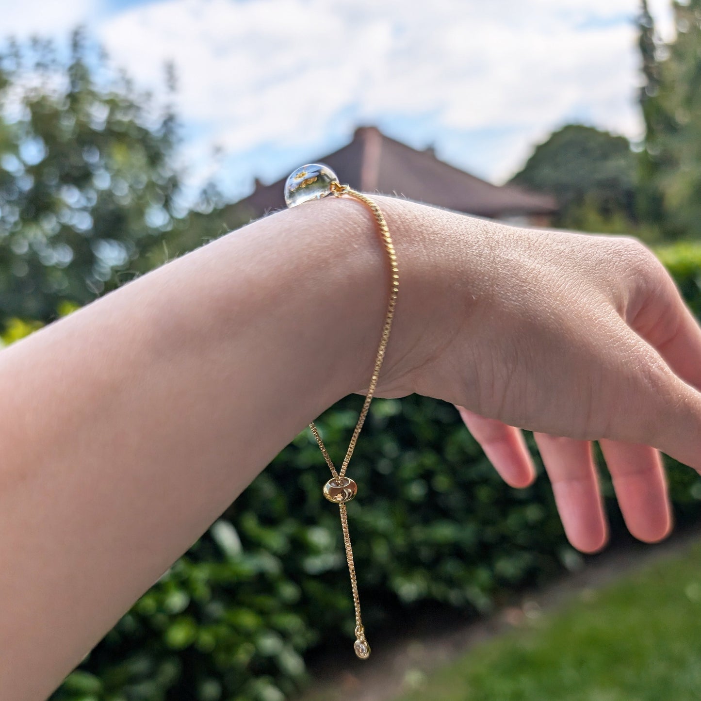 Forget-Me-Not Dried Flower Adjustable Bracelet 18K Gold Plated