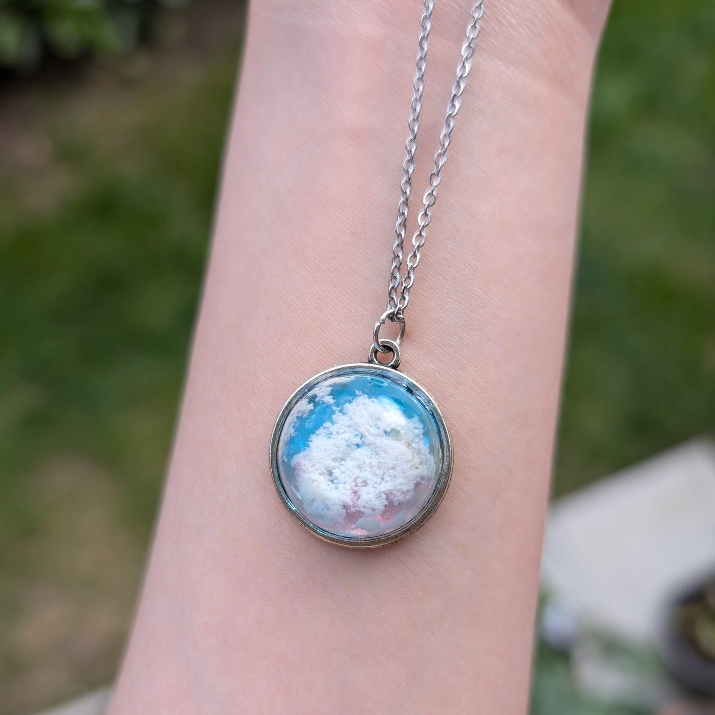 Light Purple and Blue Cloud Necklace – 3D Resin Dome with Pastel Twilight