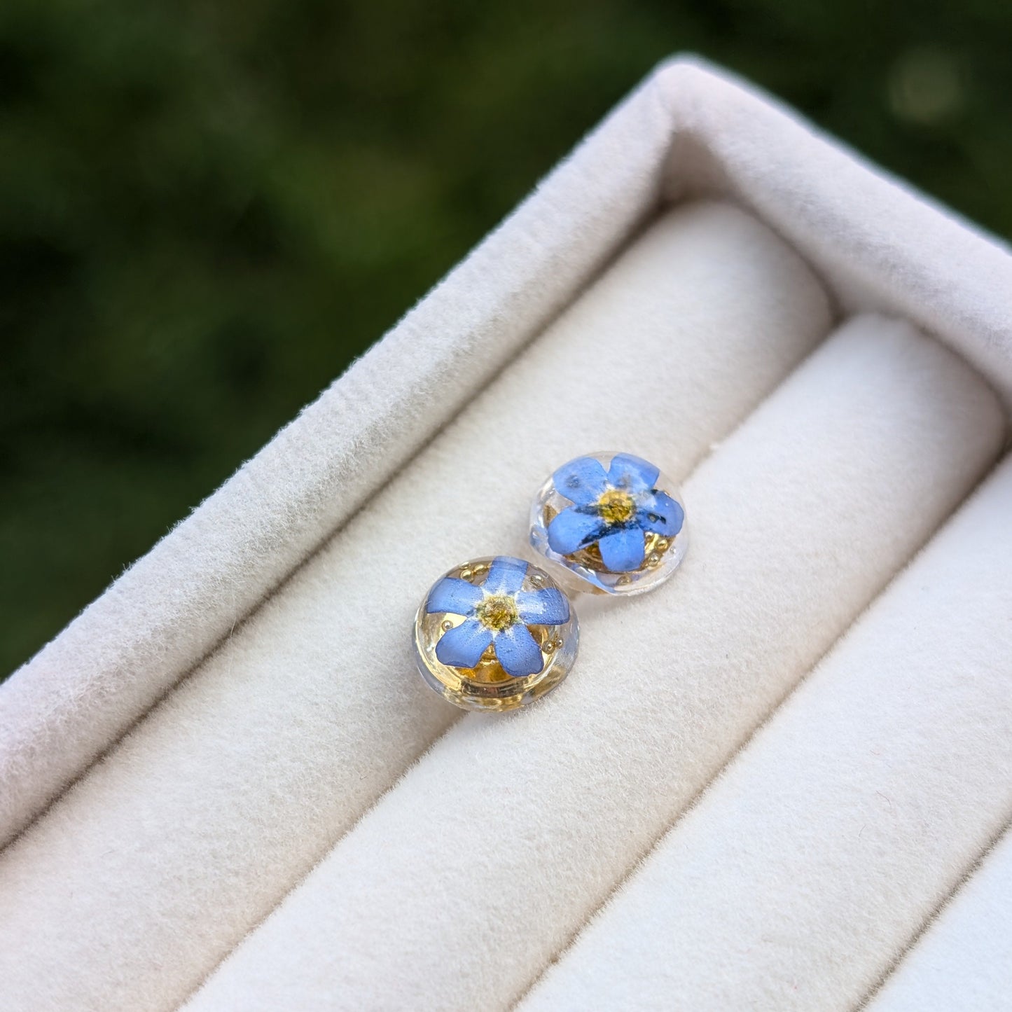 Forget-Me-Not Flower Delicate Stud Earrings - Handmade, Real Flowers, S925 Silver Plated