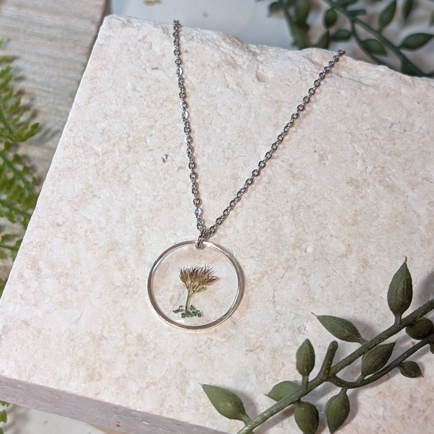 Delicate Sedum & Small Plant Necklace – Stainless Steel Necklace