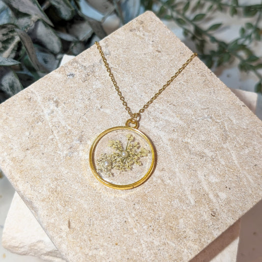 Gold Plated Two Queen Anne's Lace Necklace with Imitation Pearl – Symbol of Sanctuary and Elegance