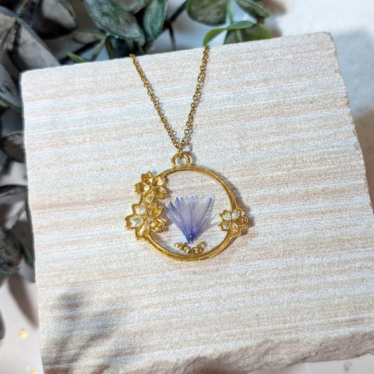 Gold Plated Cornflower Necklace with Classic Flowered Frame – A Symbol of Hope