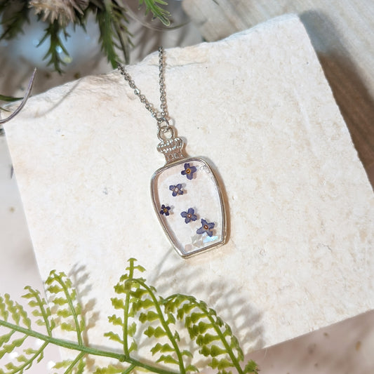 Silver Plated Perfume Bottle-Shaped Butterfly Bush Necklace – A Symbol of Rebirth & New Beginnings