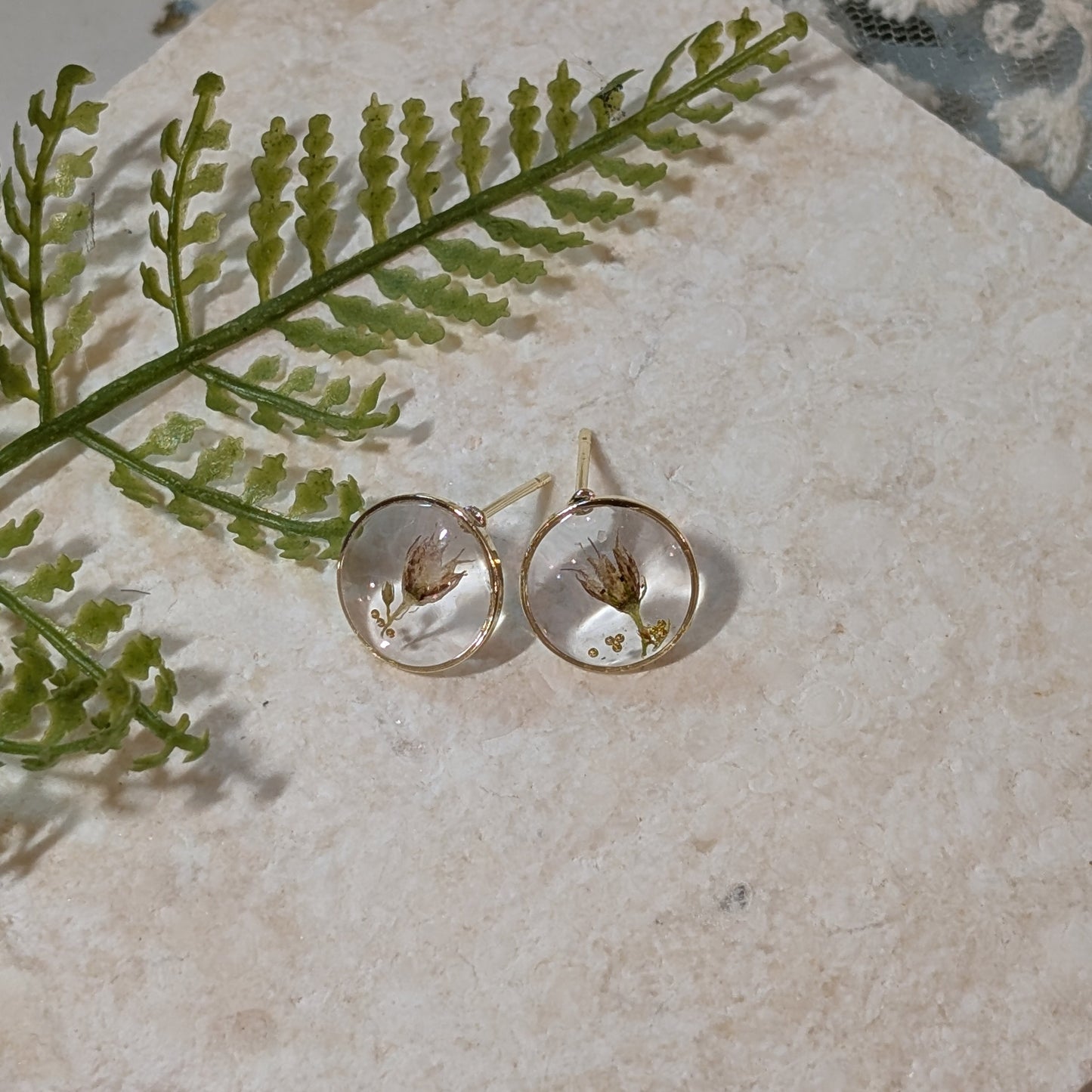 Delicate Small Sedum Earrings | Real Flower Jewellery with Gold Plating