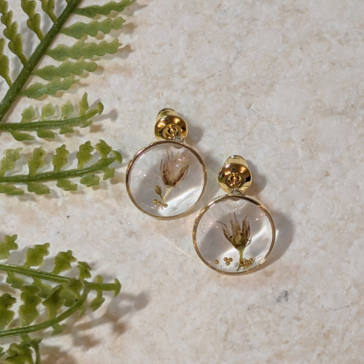 Delicate Small Sedum Earrings | Real Flower Jewellery with Gold Plating