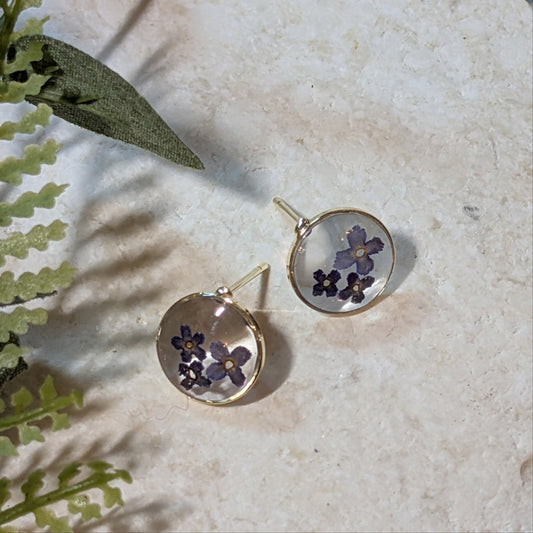 Gold Plated Circle Earrings with Real Butterfly Bush Flowers | Symbol of Rebirth & New Beginnings