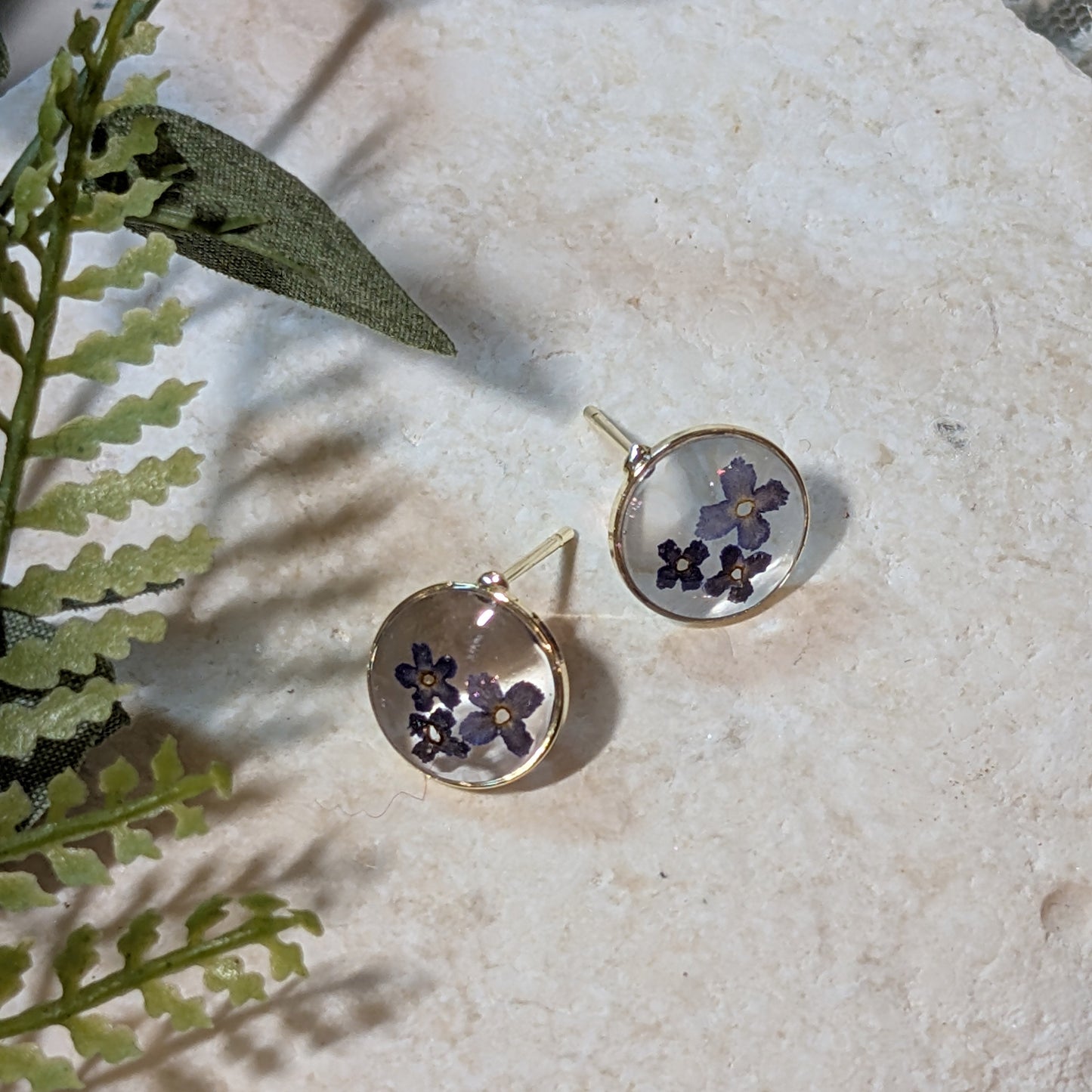 Gold Plated Circle Earrings with Real Butterfly Bush Flowers | Symbol of Rebirth & New Beginnings