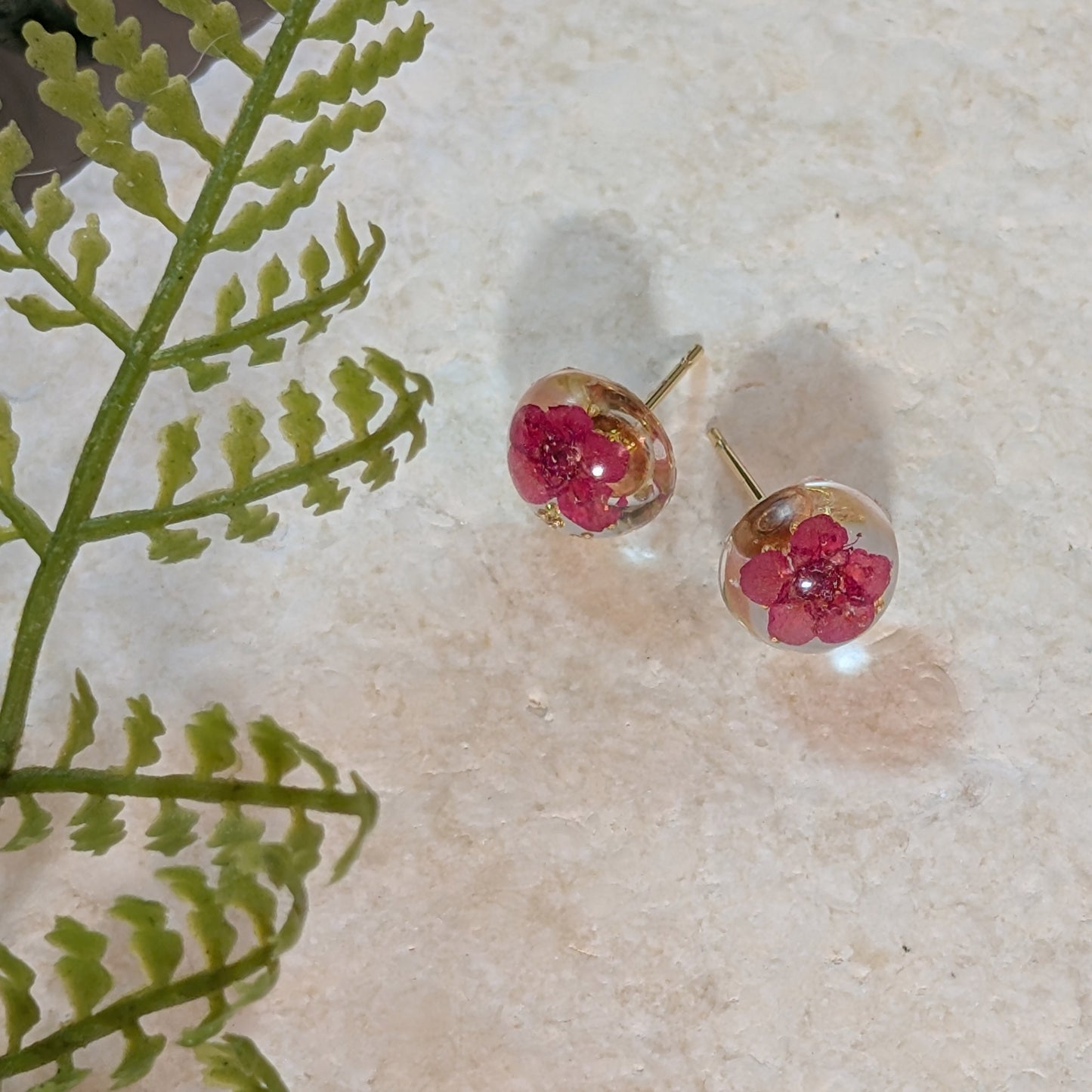 Gold Plated Earrings with Real Cerise Queen Red Flowers | Symbol of Everlasting Love