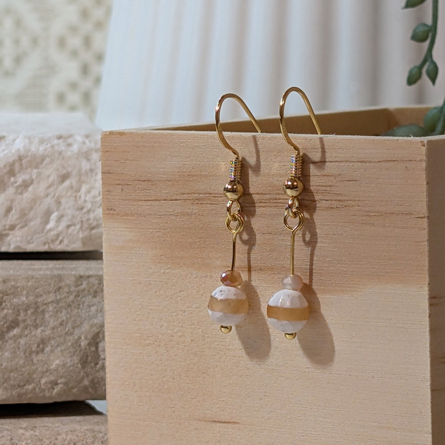 One Line Agate Drop Earrings | Handmade Crystal Earrings with Japanese Gemstones