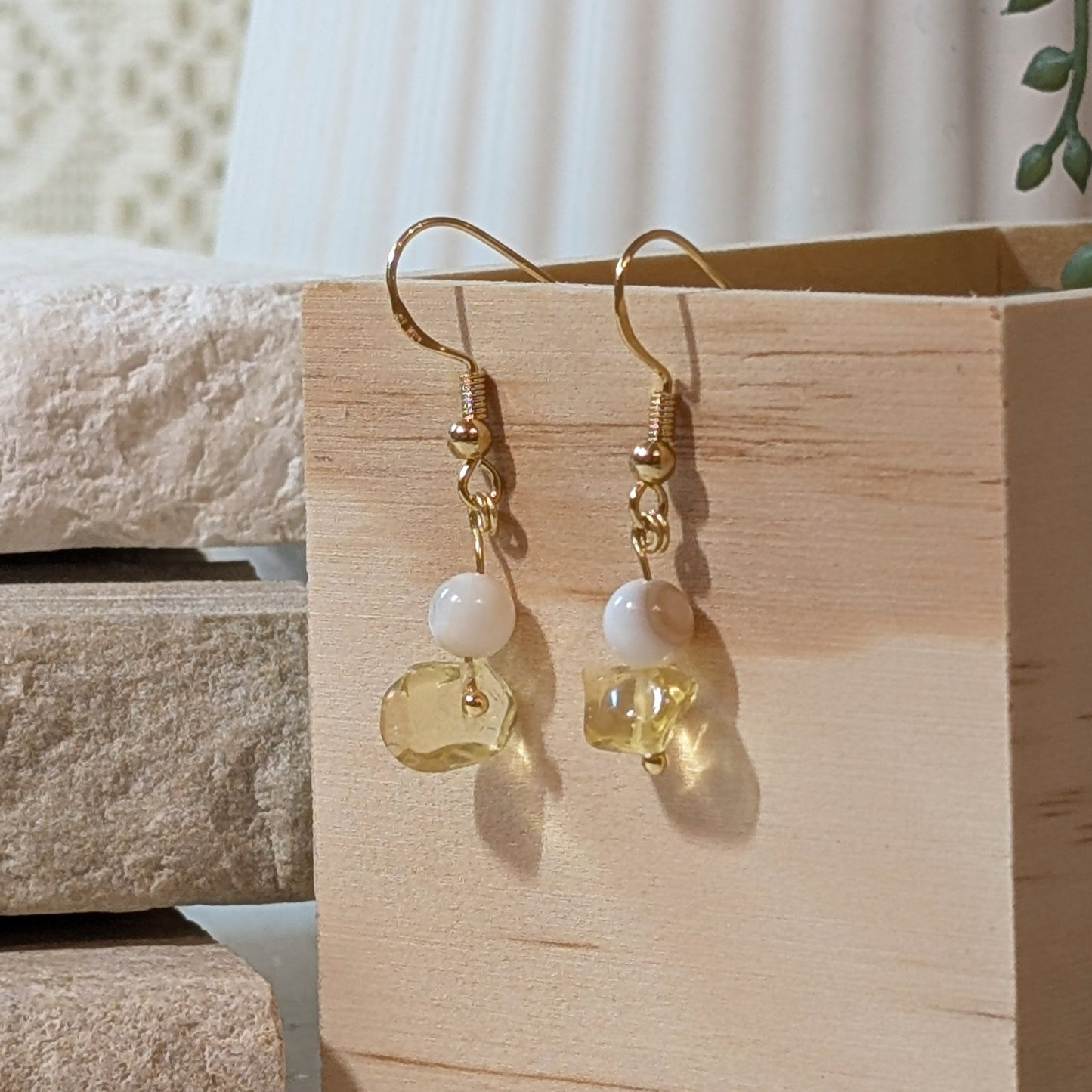 Citrine & White Agate Drop Earrings | Handmade Gemstone Earrings for Abundance & Balance