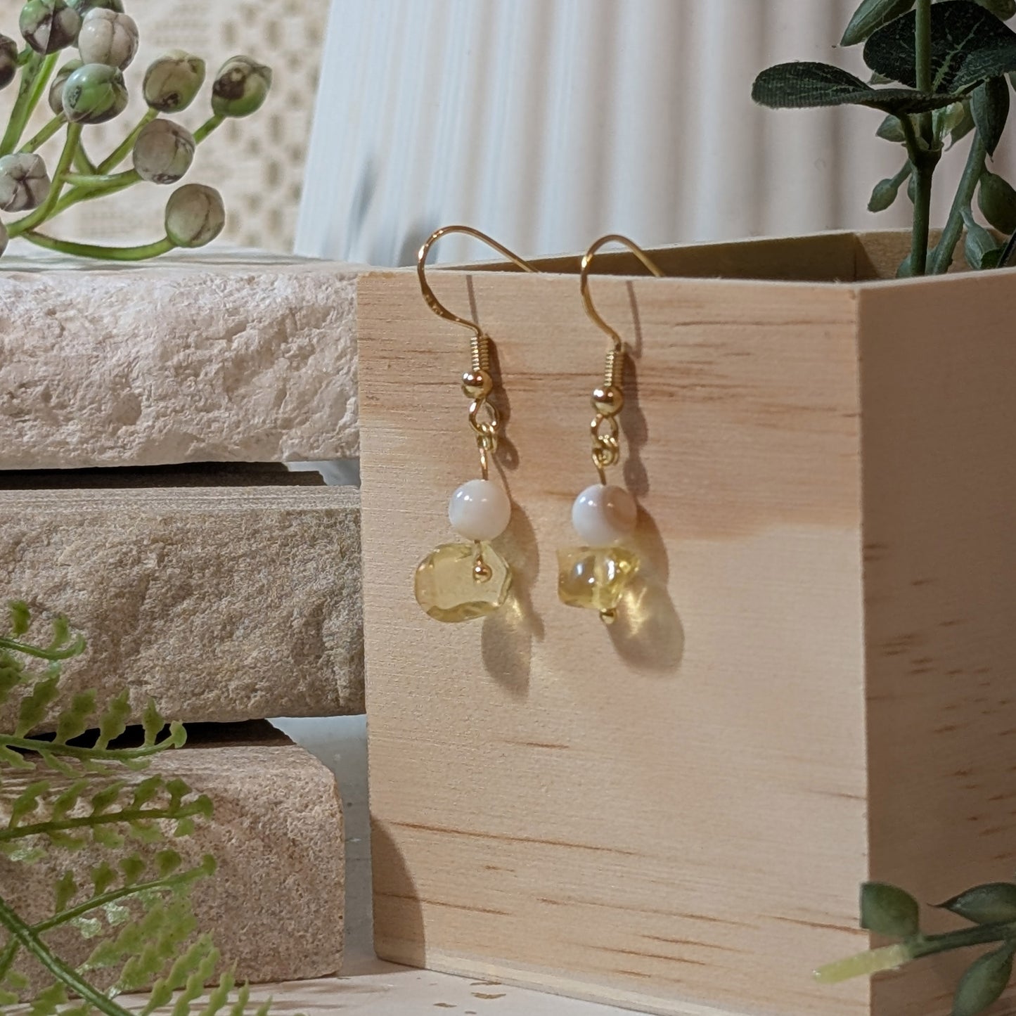 Citrine & White Agate Drop Earrings | Handmade Gemstone Earrings for Abundance & Balance