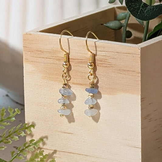 Irregular Aquamarine Drop Earrings with Gold Detailing | Handmade Crystal Earrings