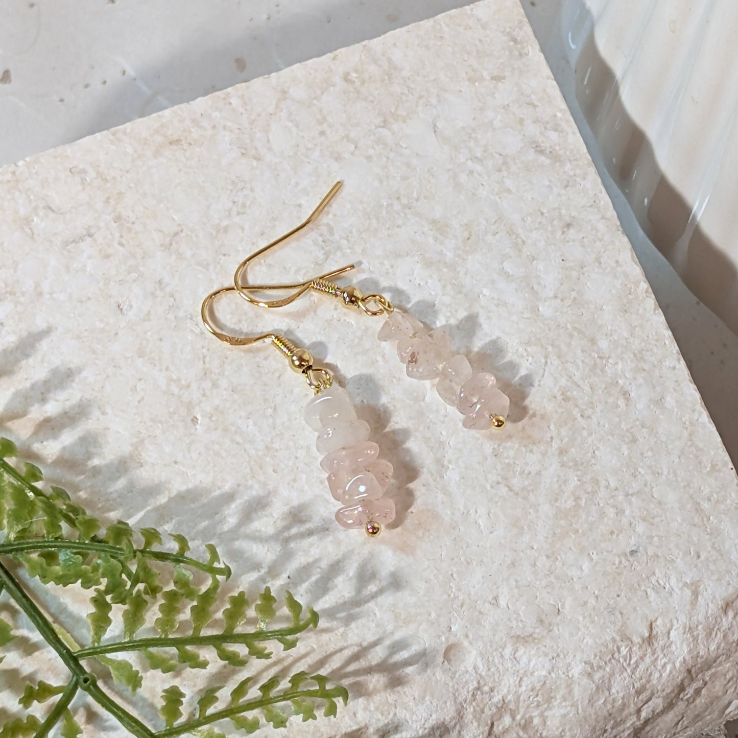 Simple Rose Quartz Stacked Earrings | Elegant Gemstone Earrings for Love & Healing