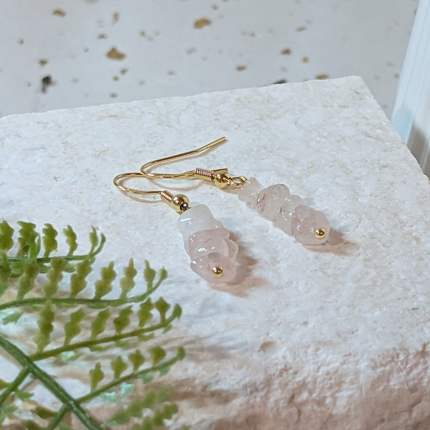 Simple Rose Quartz Stacked Earrings | Elegant Gemstone Earrings for Love & Healing