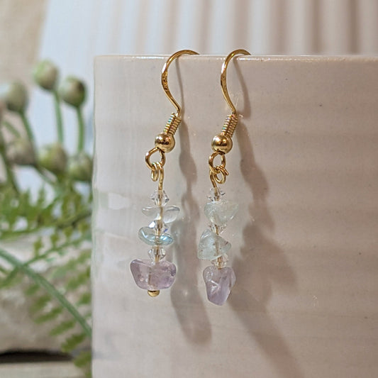 Fluorite & Clear Crystal Earrings | Handmade Gemstone Earrings for Focus & Clarity