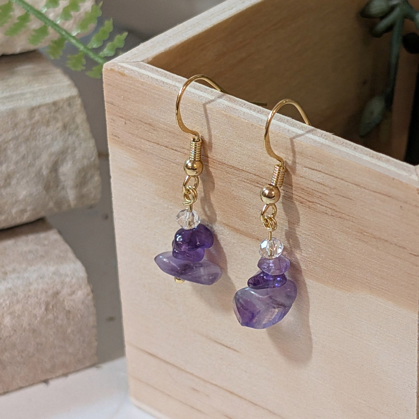 Stacked Amethyst Drop Earrings | Handmade Crystal Earrings for Spiritual Balance