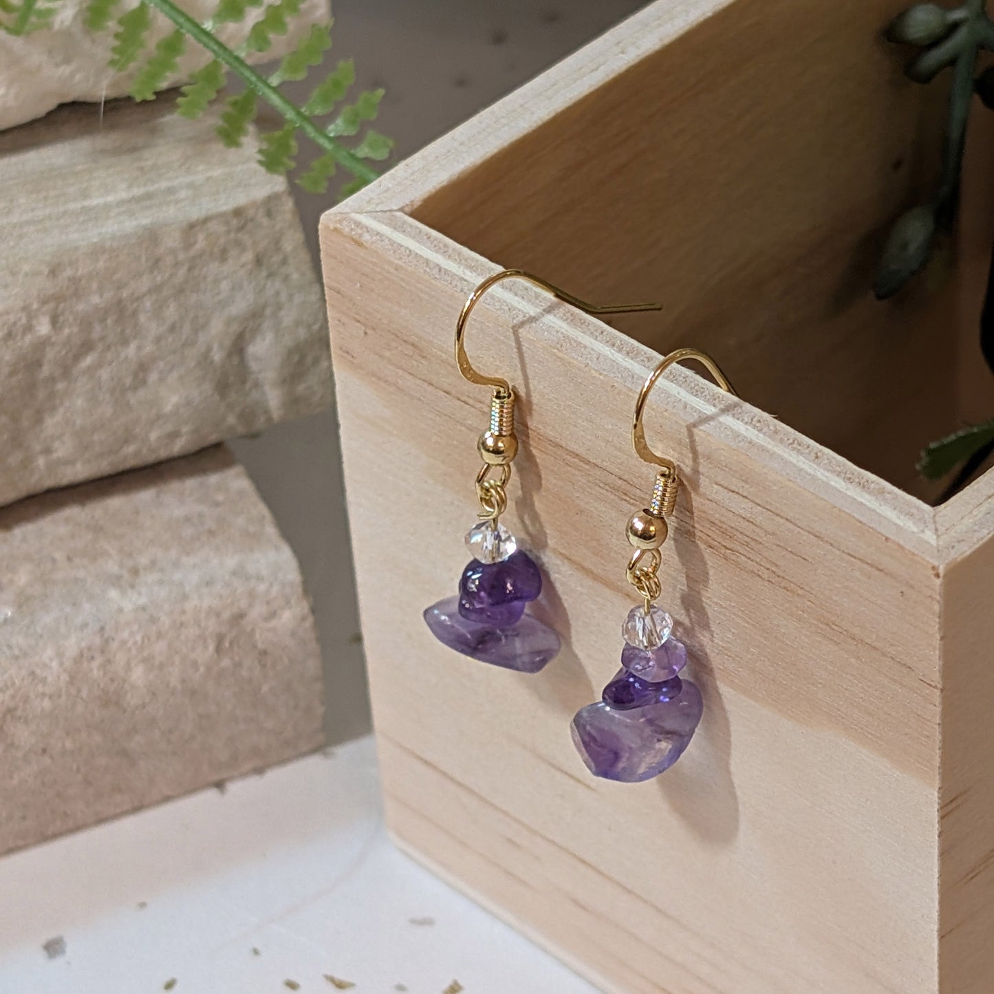 Stacked Amethyst Drop Earrings | Handmade Crystal Earrings for Spiritual Balance