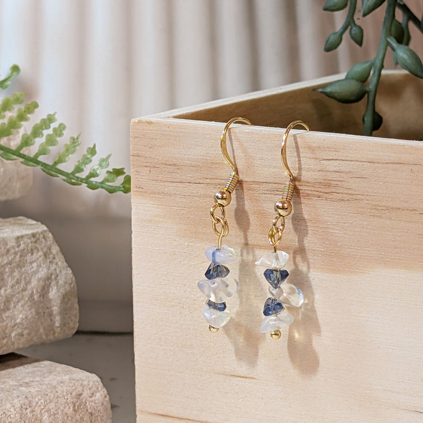 Opal & Irregular Blue Glass Earrings | Unique Gemstone Earrings for Inspiration & Style