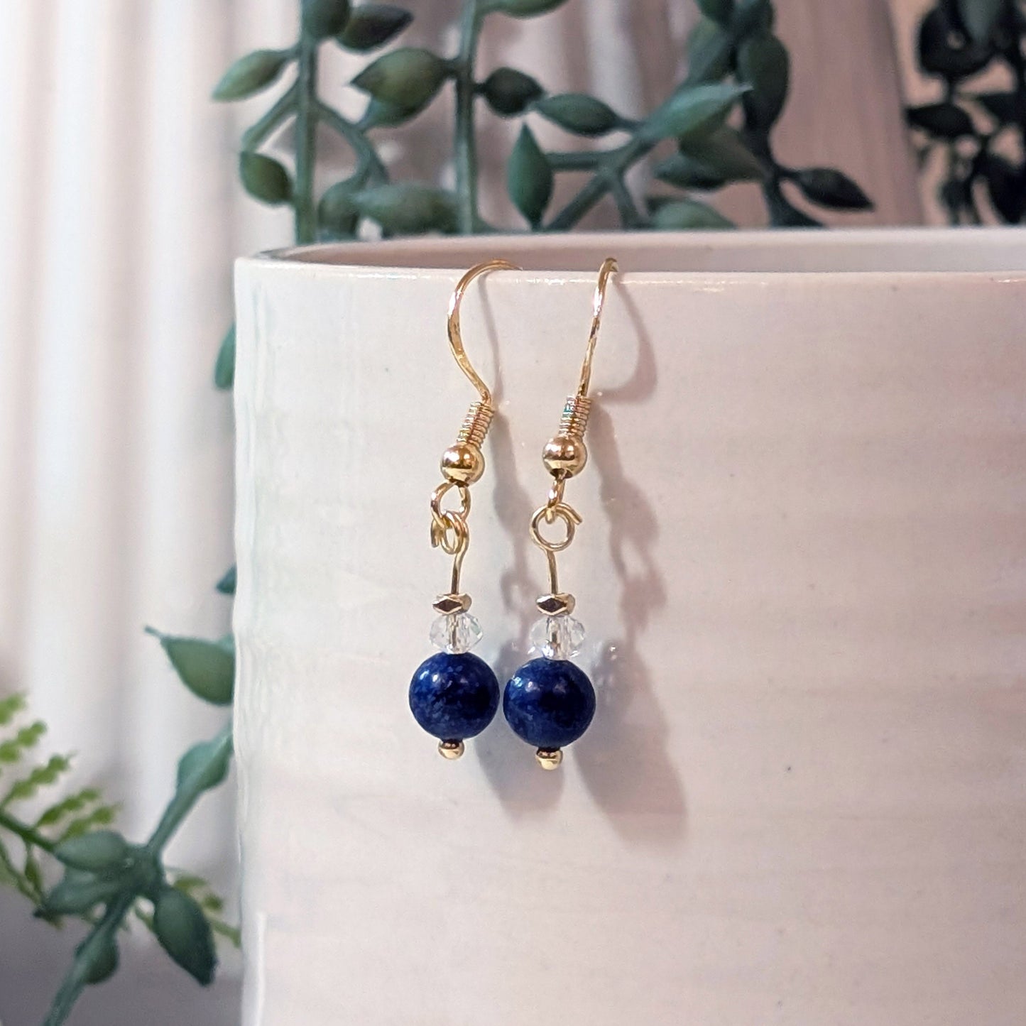 Round Lapis Lazuli Dangling Earrings | Elegant Gemstone Earrings for Wisdom & Clarity