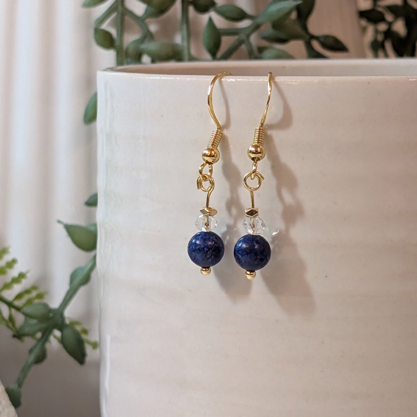 Round Lapis Lazuli Dangling Earrings | Elegant Gemstone Earrings for Wisdom & Clarity